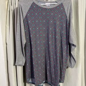 LuLaRoe Gray Top with Vibrant Pattern